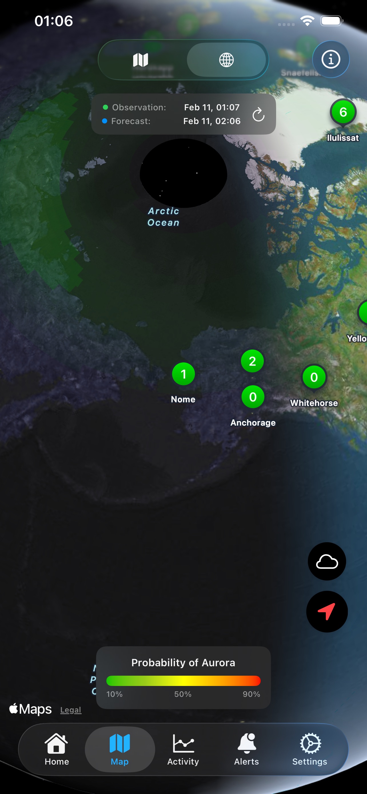 Live Aurora Globe Map